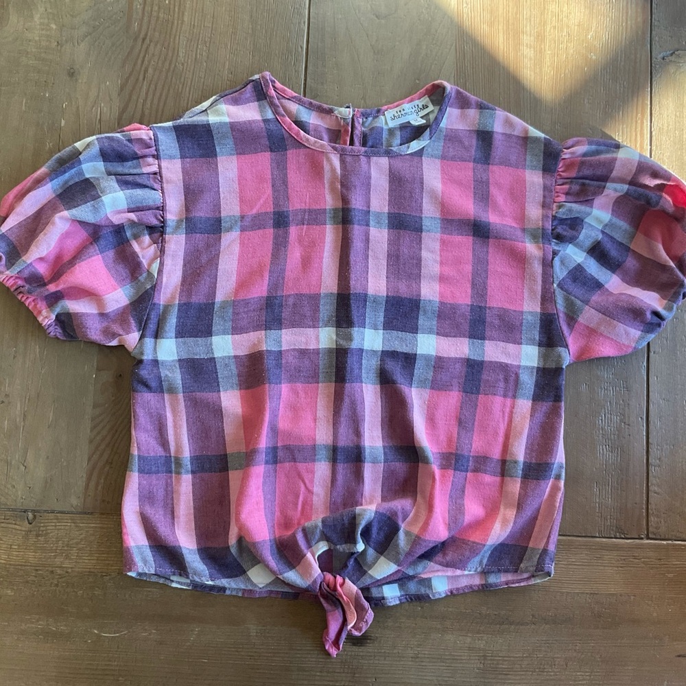 Ten sixty Sherman girls puffy shoulder blouse plaid pink purple size M 8